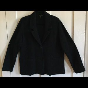 BLACK EILEEN FISHER WAFFLE WEAVE UNLINED JACKET